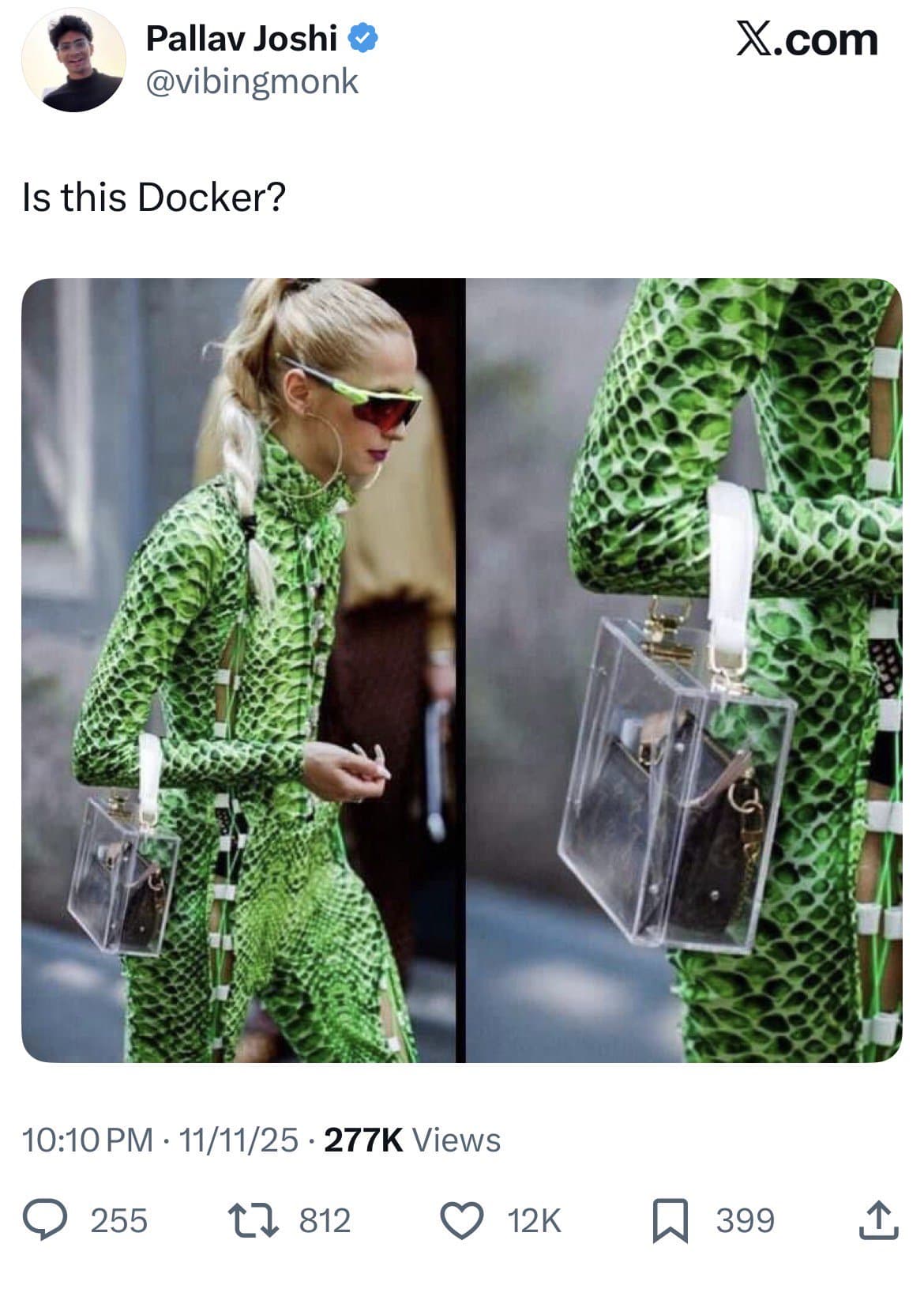 Crypto meme tagged fashion, twitter, programming joke, devops