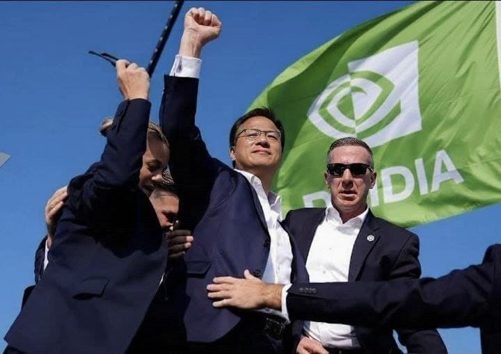 Crypto meme tagged ai chips, tech, green flag, rally