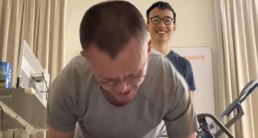 Crypto meme tagged candid photo, cz, binance, exercise