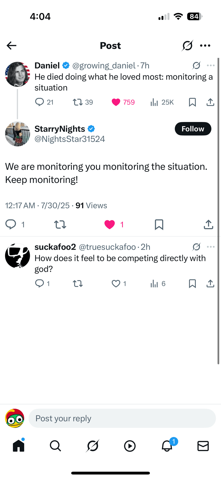 Crypto meme tagged monitoring the situation, twitter, meme, viral tweet