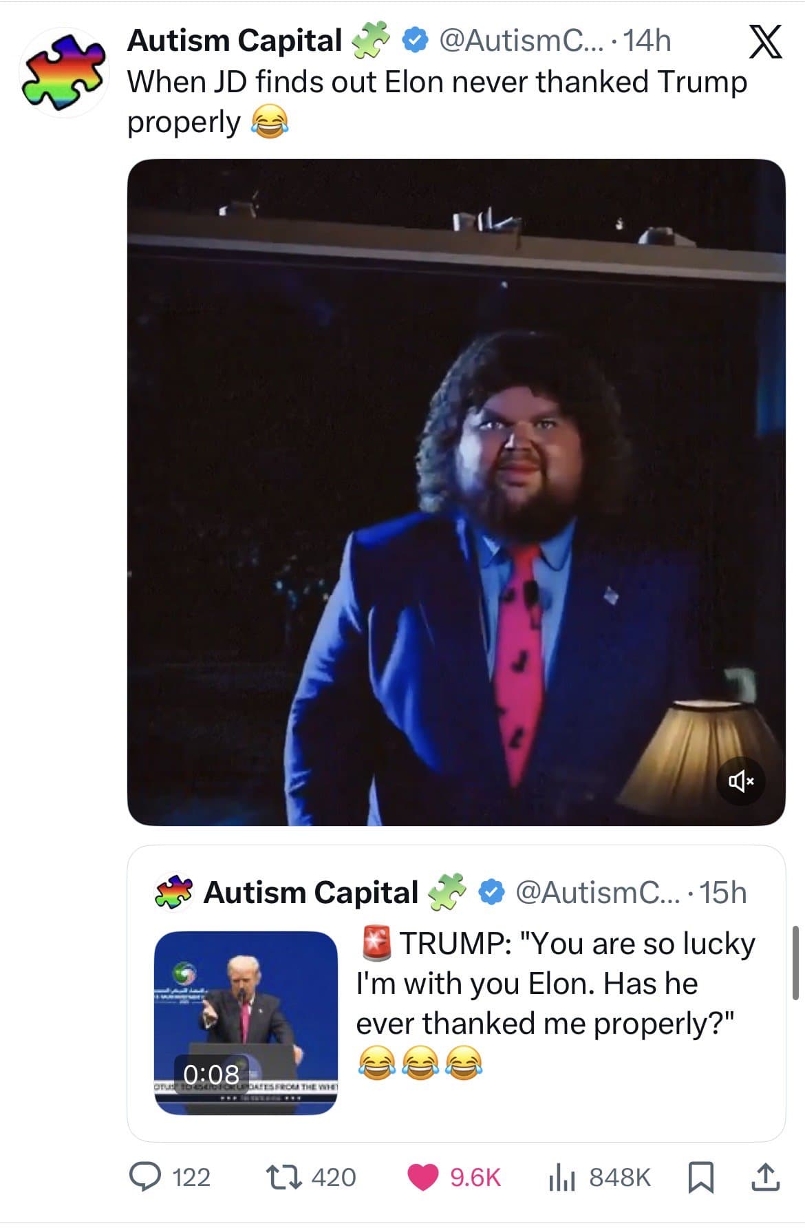 Crypto meme tagged politics, twitter, humor, satire