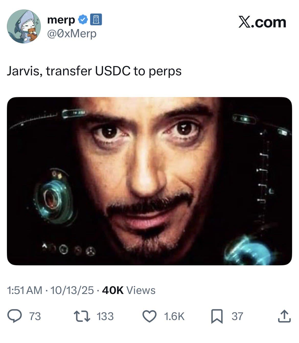 Crypto meme tagged iron man, crypto trading, twitter, defi