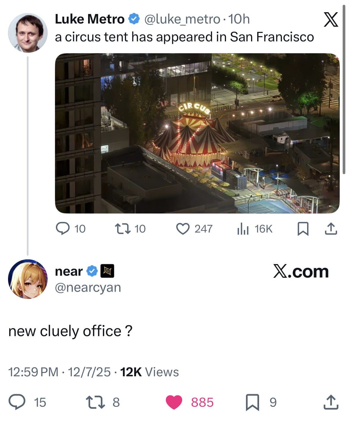 Crypto meme tagged circus tent, tech satire, startup culture, humor