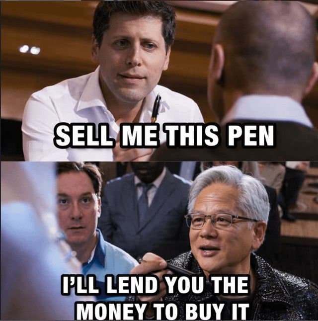 Crypto meme tagged openai, tech giants, sam altman, jensen huang