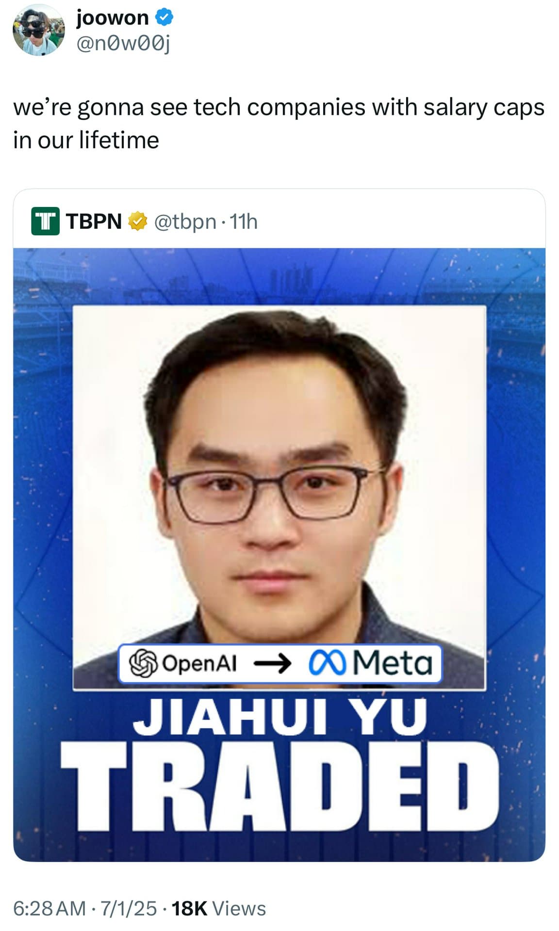 Crypto meme tagged blue, tech, socialmedia, employment