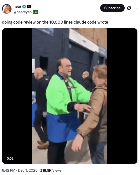 Crypto meme tagged code review, programming, ai coding, humor